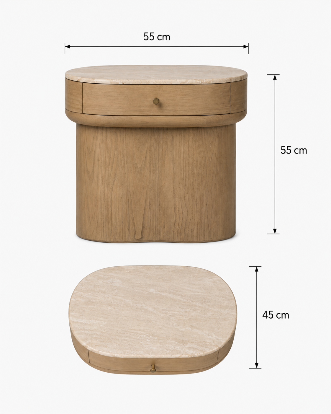 Nour Oak & Wood Marble Nightstand