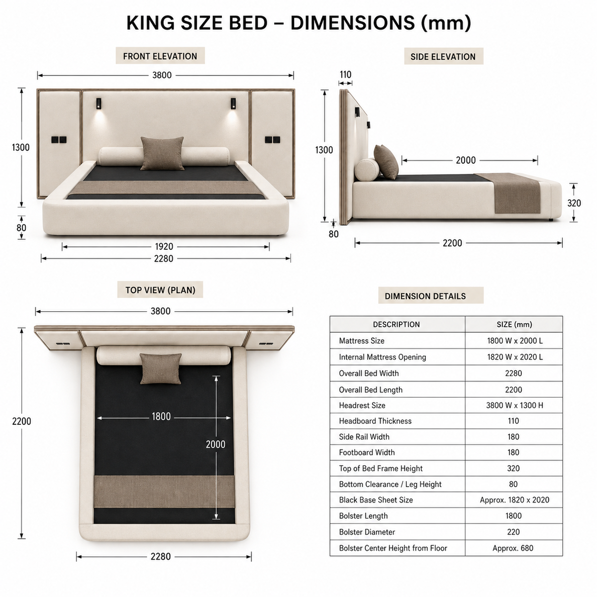Nova Smart Bed — Integrated Nightstand & LED Reading Lights