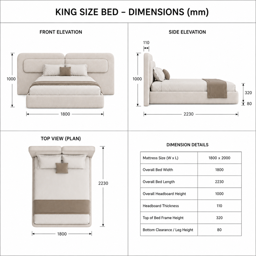 Aria Extended Linen Bed — Customized Oversized Headboard