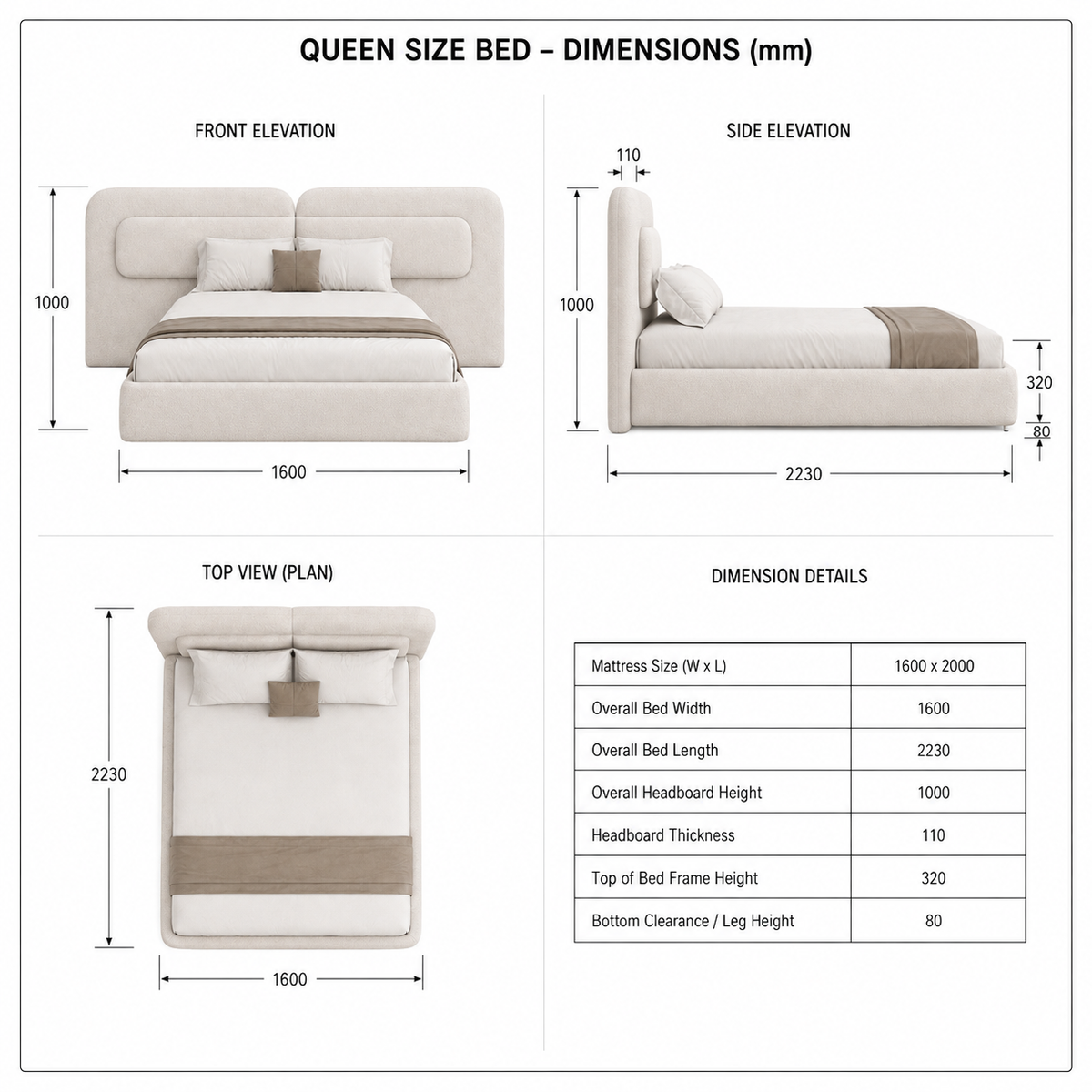 Aria Extended Linen Bed — Customized Oversized Headboard
