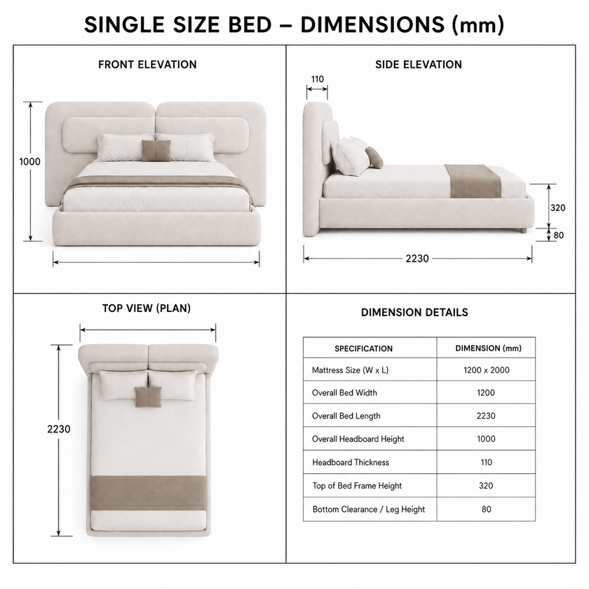 Aria Extended Linen Bed — Customized Oversized Headboard