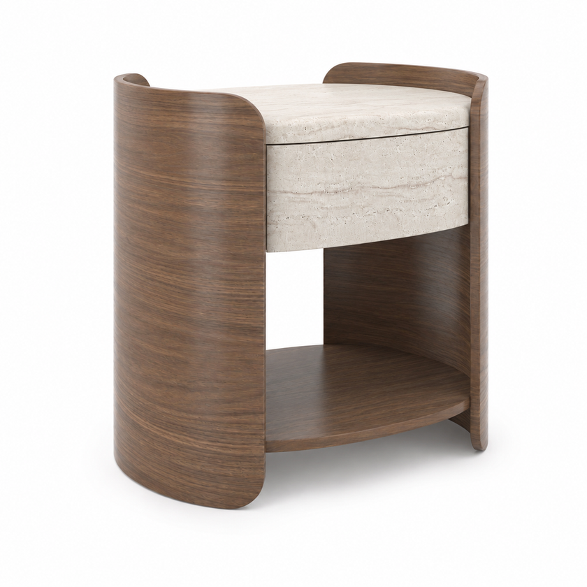 Nour Wood & Travertine Nightstand