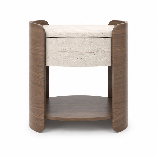 Nour Wood & Travertine Nightstand