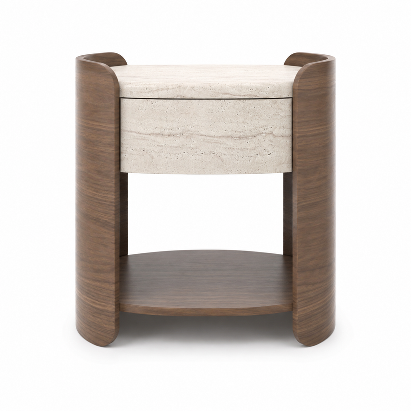 Nour Wood & Travertine Nightstand