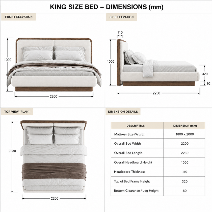 Marlow Walnut & Boucle Platform Bed