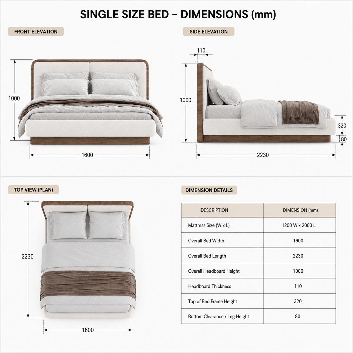 Marlow Walnut & Boucle Platform Bed