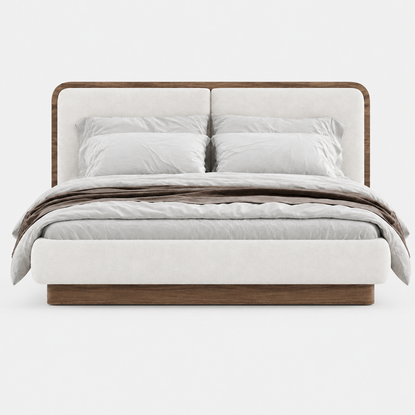 Marlow Walnut & Boucle Platform Bed