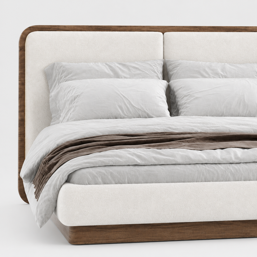Marlow Walnut & Boucle Platform Bed