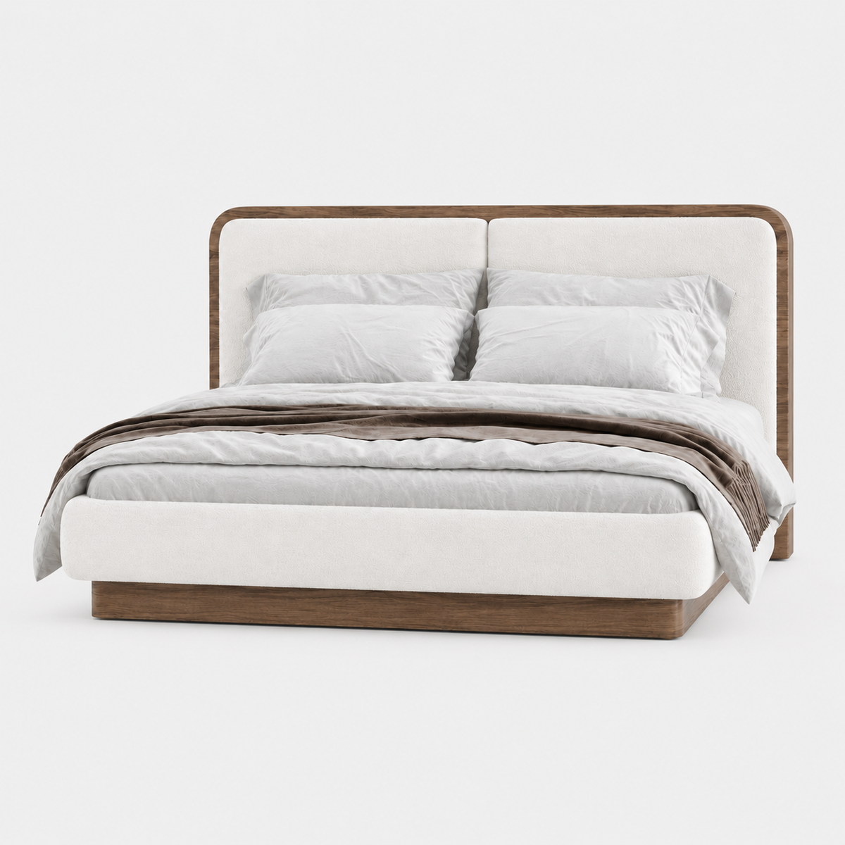 Marlow Walnut & Boucle Platform Bed